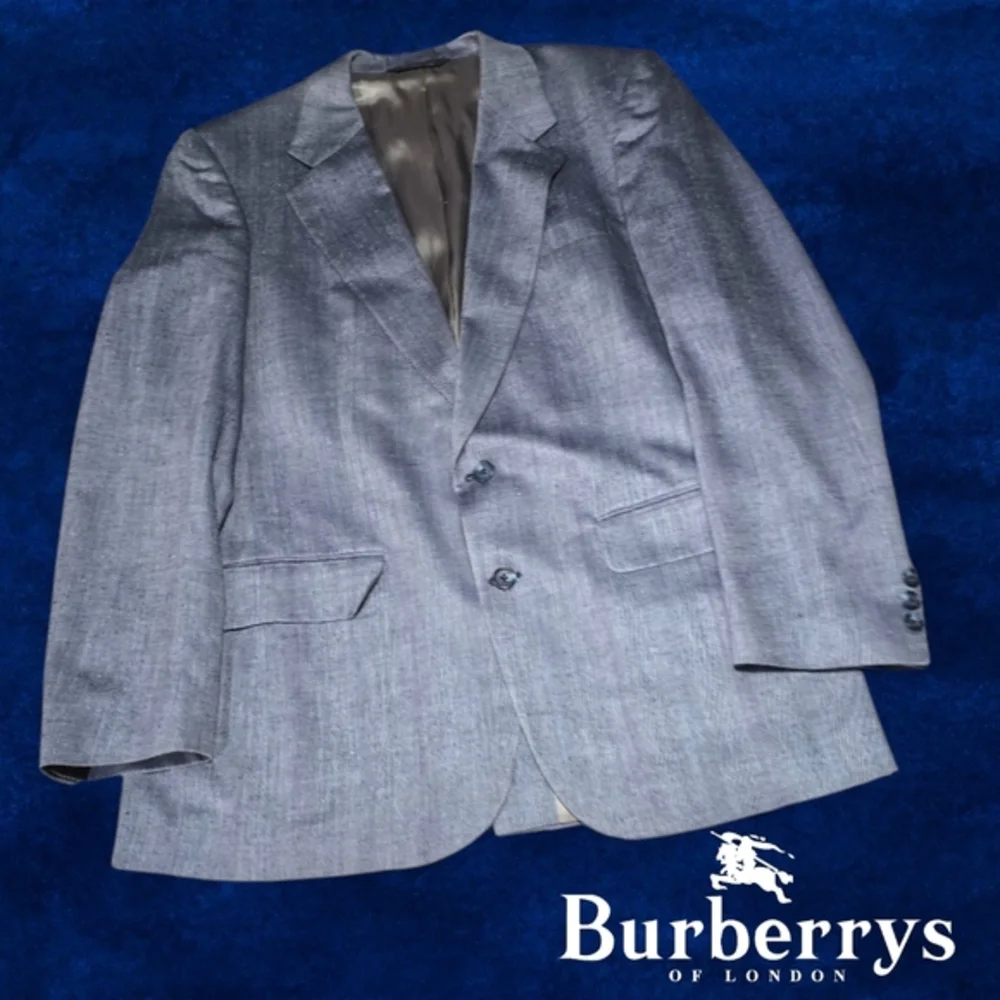 VTG Burberrys Silk Blazer‎ Mens Herringbone 2 Button Sport Coat Blue Size 42R